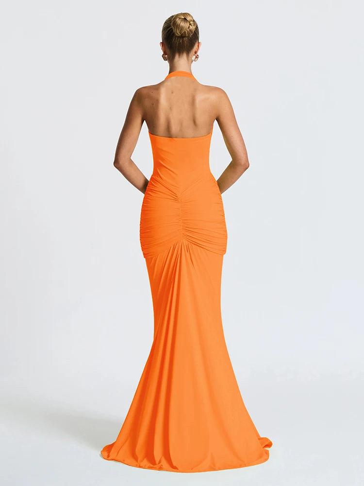 Weird Puss Backless Tassel Dress for Women – Peach Buttock Pleated Halter Sleeveless Party Vestido | Midnight Clubwear