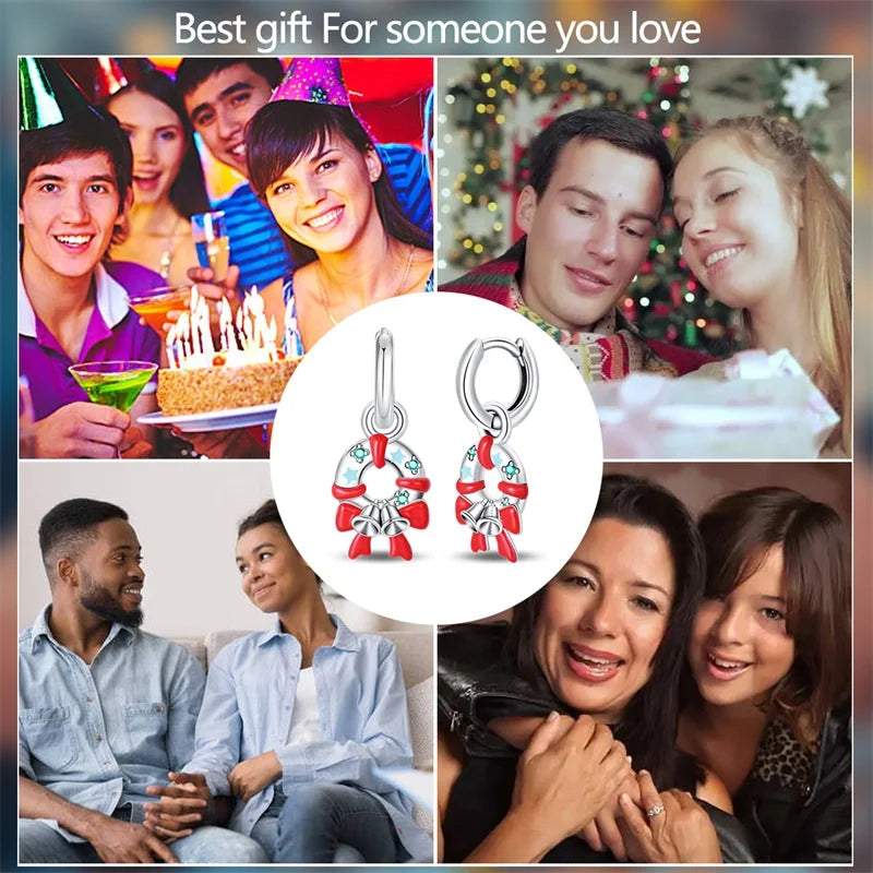 S925 Silver 🎄 Christmas Bell & Flower Earrings 💎 Holiday Gift for Women