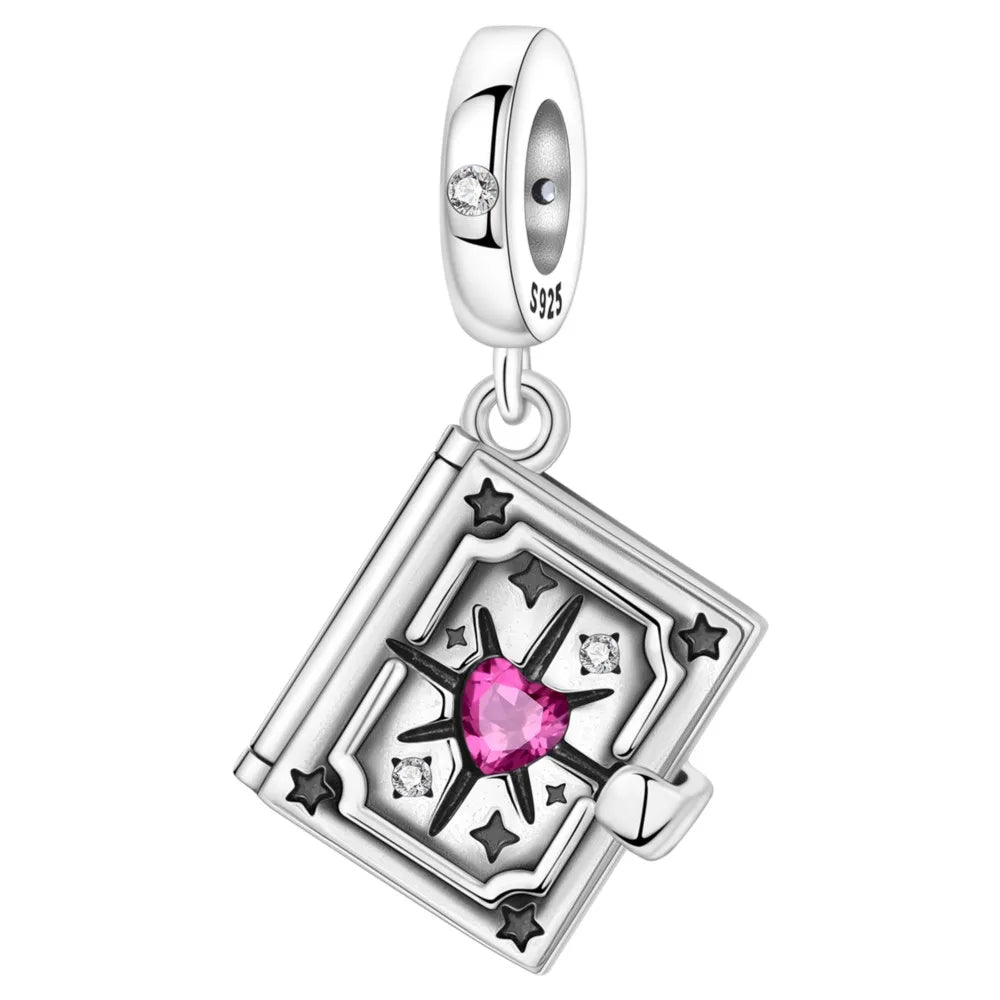 PANPOKI 925 Sterling Silver Switchable Book Pendant Charm | Original Bracelet Beads DIY Jewelry Gift for Women