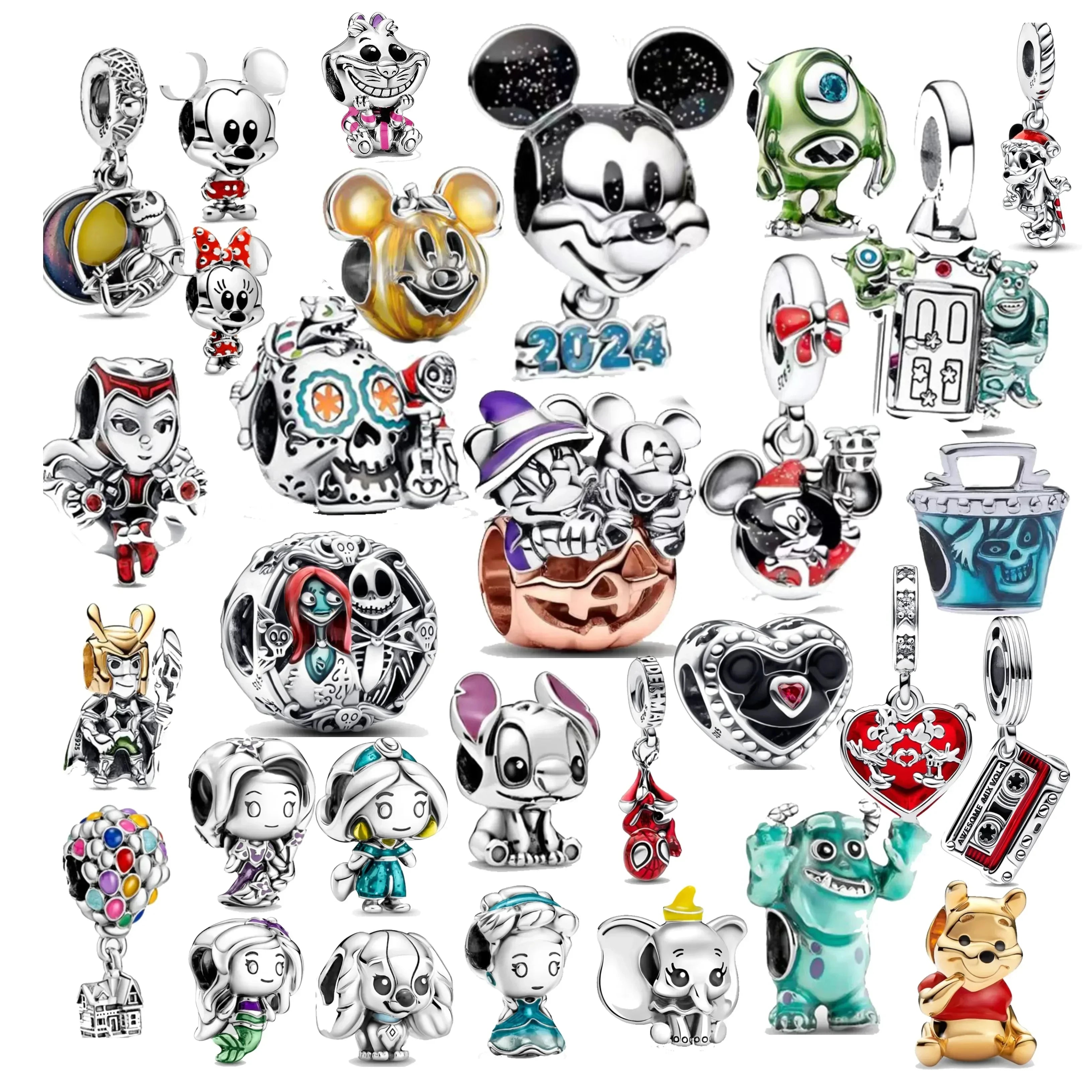 925 Sterling Silver Disney Character Beads – Mickey, Minnie, Princess, Stitch, Iron Man, Spiderman Charms for Pandora Bracelet