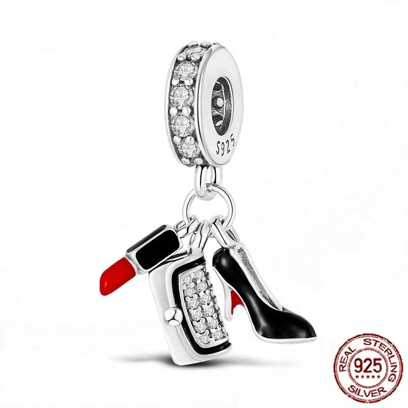 925 Sterling Silver Fashion Life Series Charms – High Heels, Lipstick, Dress & Perfume Beads Fit Pandora Bracelets DIY