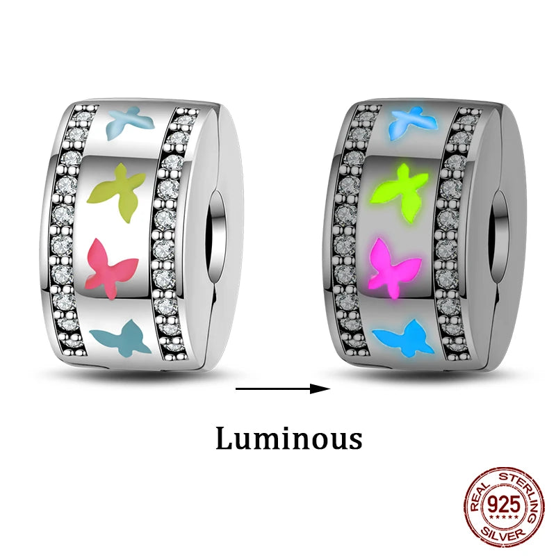 925 Sterling Silver Luminous Butterfly Star Moon Charm Bead | Round Clasp Bead for 3mm DIY Bracelet Jewelry Gift