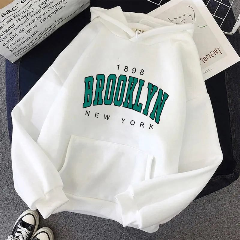 Brooklyn Printed Women's Hoodie | Fleece Loose Sweatshirt | Spring Autumn Winter Couple Pullover Coat
