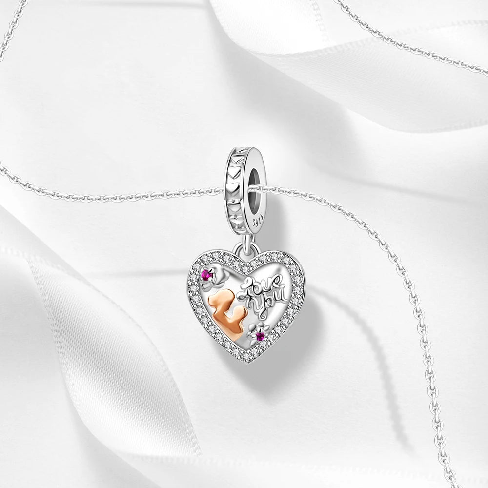 2025 New 925 Sterling Silver Family Love Heart Charm Beads | Sister, Daughter & Mother Pendant for Bracelets & DIY Jewelry