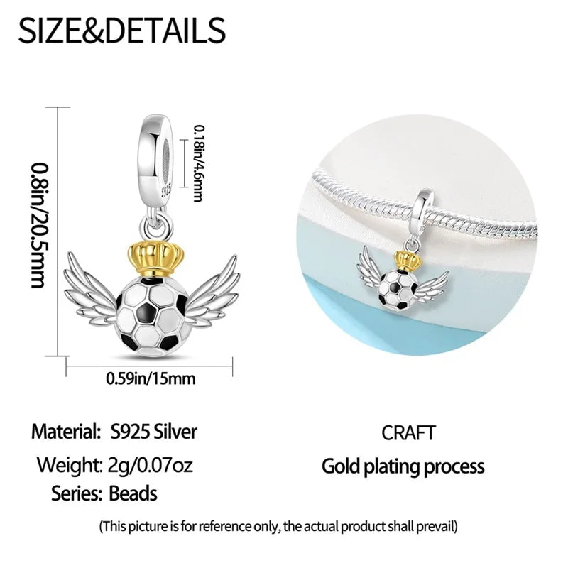 925 Sterling Silver Soccer Trophy Jersey Charm Beads – Fits 3mm Bracelets DIY Jewelry