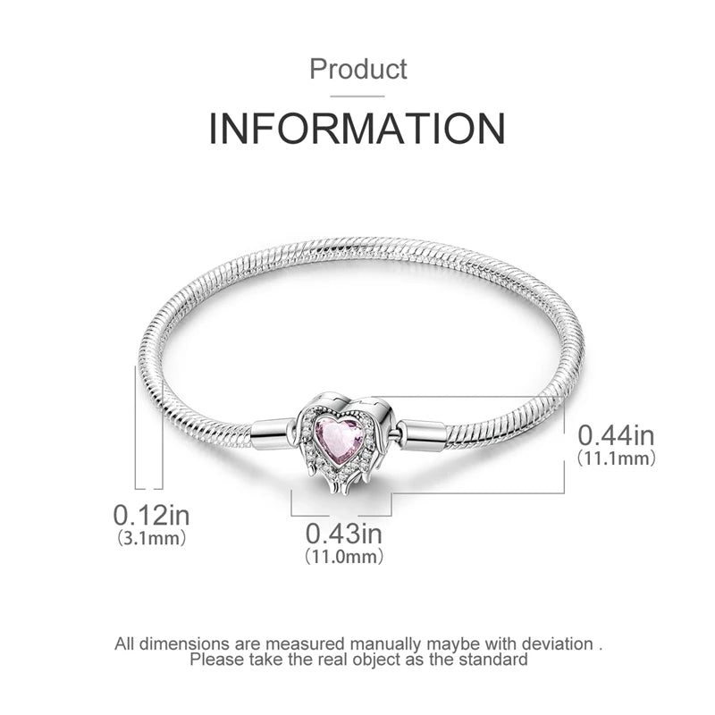 925 Sterling Silver Heart Moon Sun Clasp Charm Bracelet | 17–20CM Original Bracelet for Women | Fits Pandora DIY Beads Jewelry