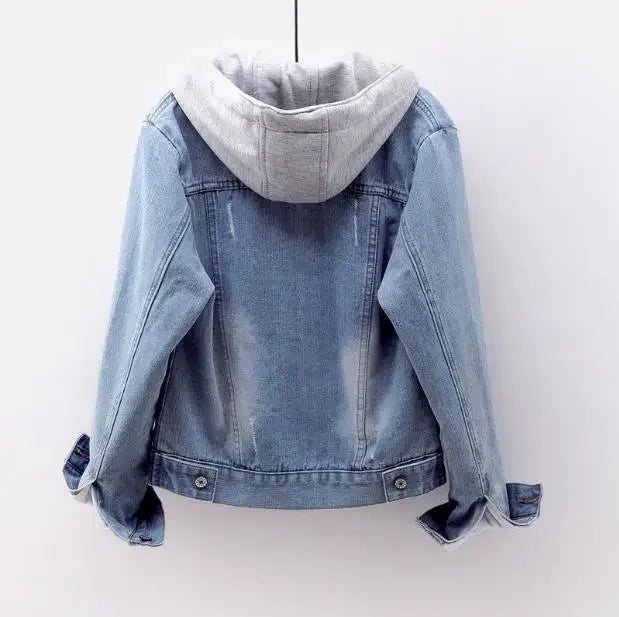 Women’s Hooded Denim Jacket | Patchwork Button Coat with Pockets Streetwear Outerwear 2025