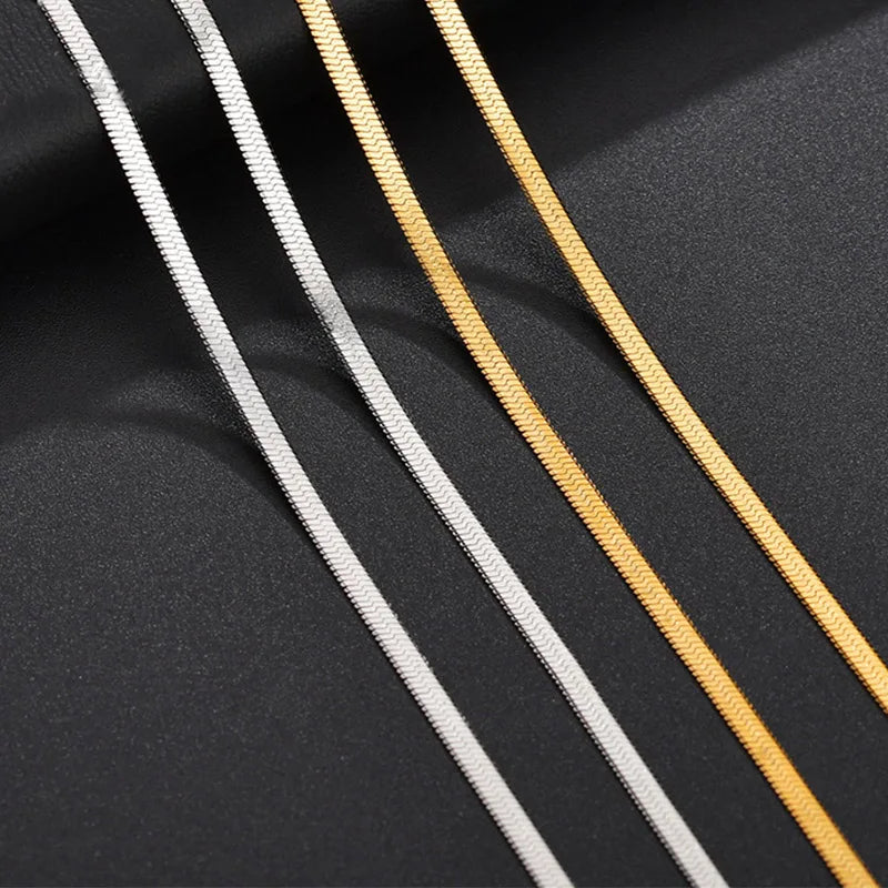 Gold Snake Blade Chain Necklace for Women – 3/4/5mm Stainless Steel Minimalist Punk Choker