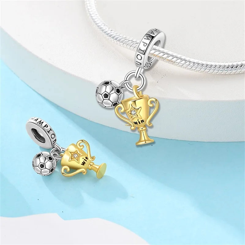 925 Sterling Silver Soccer Trophy Jersey Charm Beads – Fits 3mm Bracelets DIY Jewelry