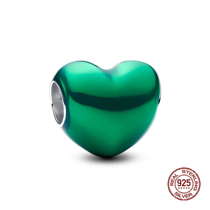 Original 925 Silver Colorful Heart Charm Beads | Fit 3mm Bracelets & Necklaces, Women’s DIY Fine Jewelry Gift