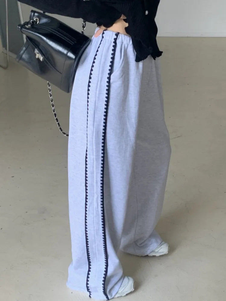 Chic Autumn Winter Loose Casual Pants – Color Block Side Stripe Floral Women Sweatpants Long Trousers