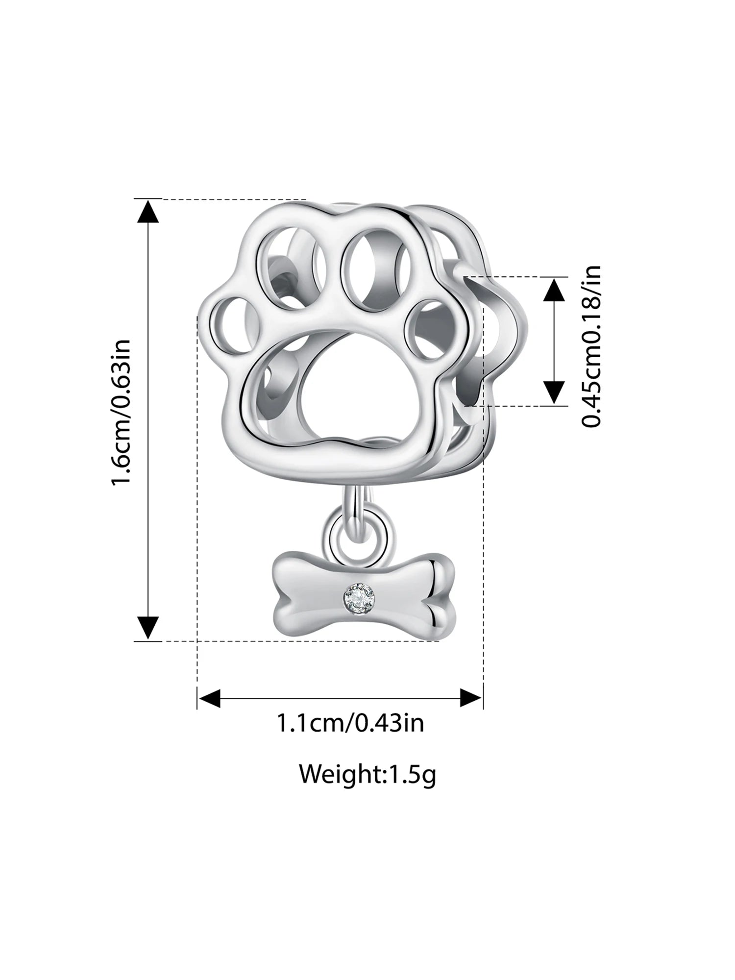 WOSTU 925 Sterling Silver Pet Dog Charm Pomeranian Yorkshire Terrier Pendant for Women Bracelet