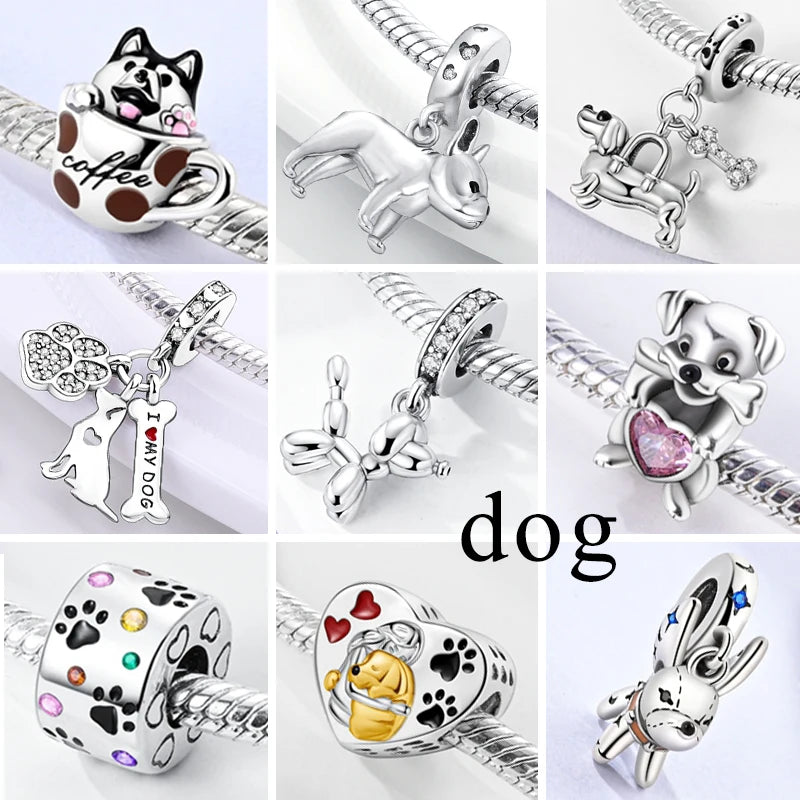 925 Sterling Silver Animal Charms – Dog, Cat, Firefly, Butterfly & Dragonfly Beads Fit Pandora Bracelet DIY Women’s Jewelry