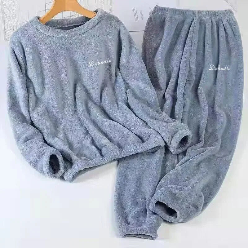 Thickened Coral Fleece Sweatwear Set 🧥 Unisex Warm Home Clothes ❄️ Sports Outfit Long Sleeve Round Neck Pajamas 👕