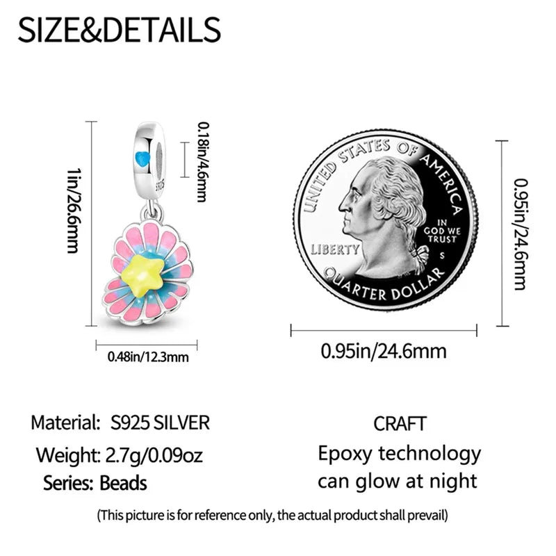 925 Sterling Silver Colorful Luminous Charms | Shell Turtle Star Beads