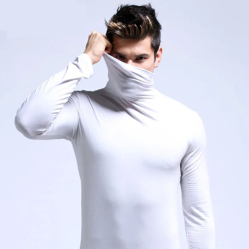 Men’s Slim Fit Turtleneck Shirt | Fall/Winter Solid Black Long Sleeve Inner Wear