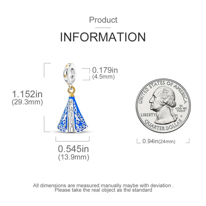 925 Sterling Silver Virgin Mary Dangle Charm | Fits Pandora Bracelet | Our Lady Pendant Bead | Religious DIY Jewelry Gift