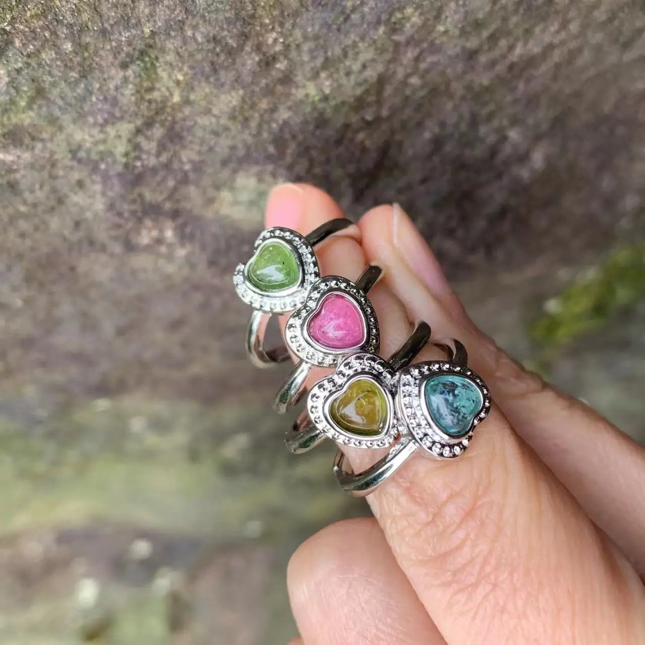 New Arrival Natural Tourmaline Stone Ring – Elegant Copper Jewelry Gift for Women