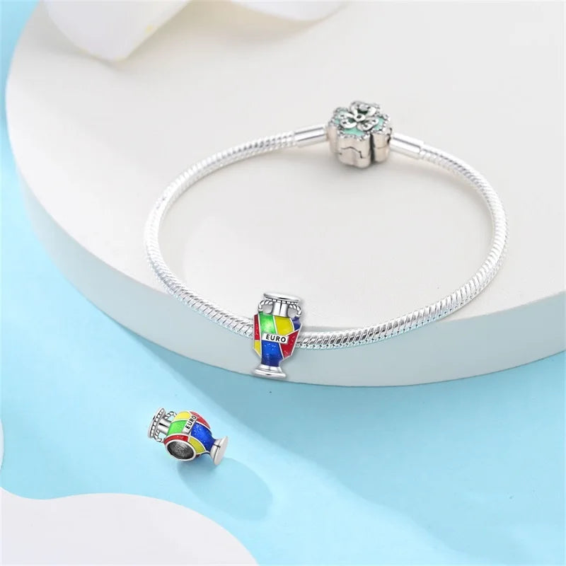 925 Sterling Silver Soccer Trophy Jersey Charm Beads – Fits 3mm Bracelets DIY Jewelry