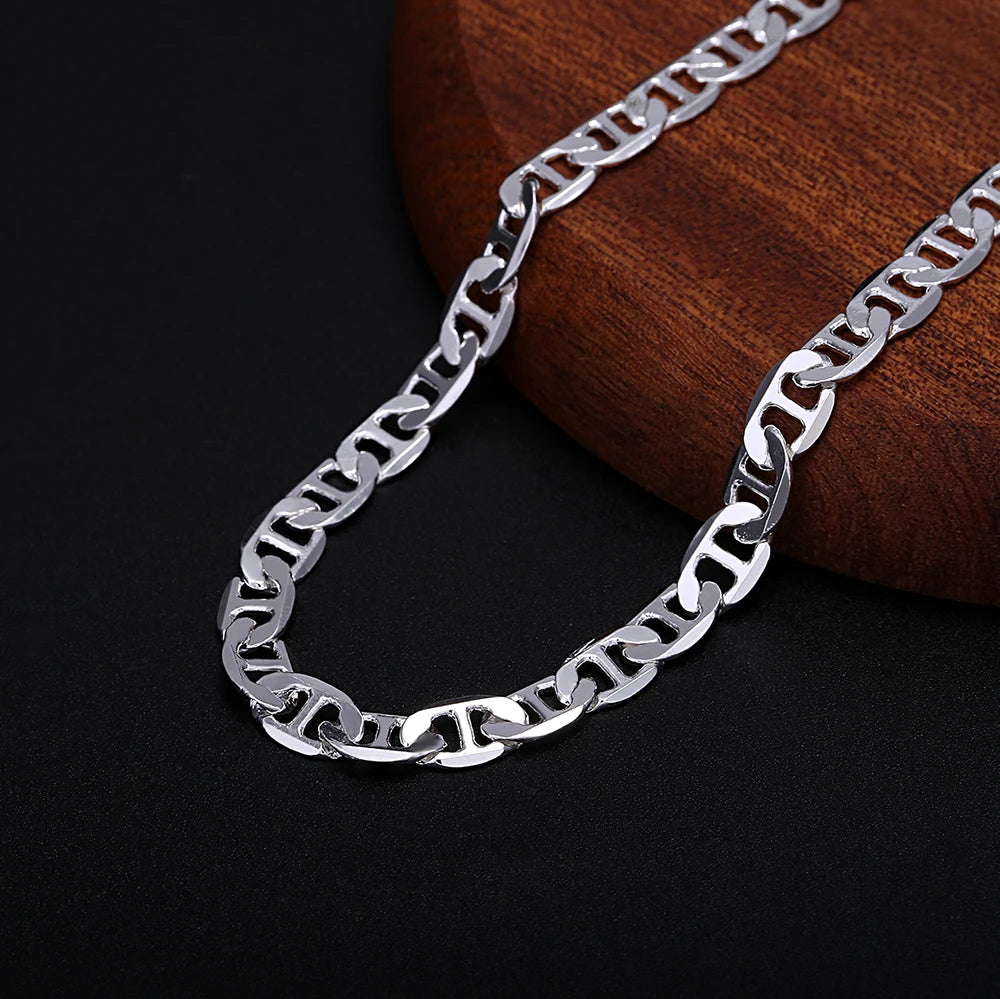 925 Sterling Silver 6mm Solid Chain Necklace 45-60CM – Luxury Unisex Silver Jewelry for Men & Women Wedding Party Gift
