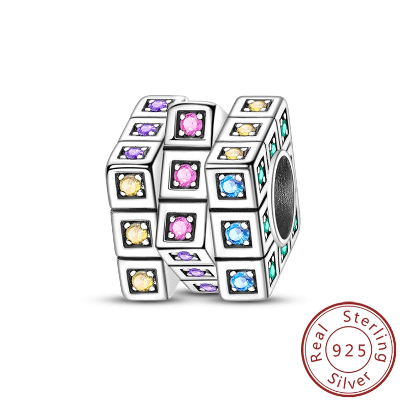 925 Sterling Silver Star, Moon & Watch Cube Charms | Original Beads Fit Bracelet & Pendant DIY Fine Jewelry Gift for Women