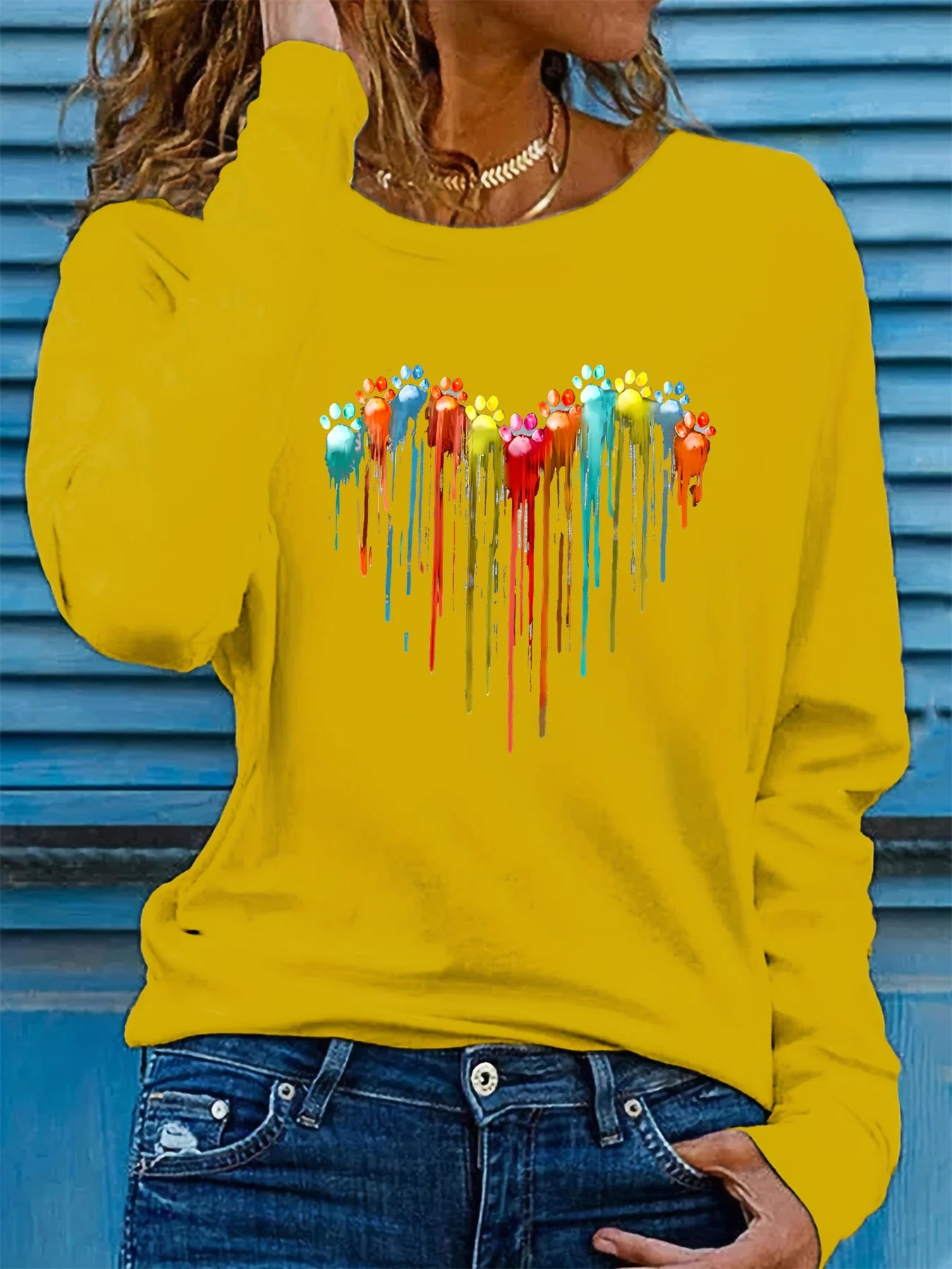 Women’s Autumn Heart Paw 3D Print Long Sleeve T-Shirt – Casual Oversized Fashion Top