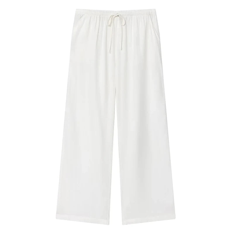 HXAO Women’s Baggy Wide Pants – Summer Linen Casual High Waist Pleated Trousers Black & White
