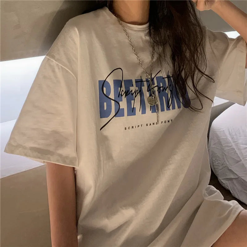 Oversized American Street Style T-Shirt for Women | Retro Loose Cotton Casual Top