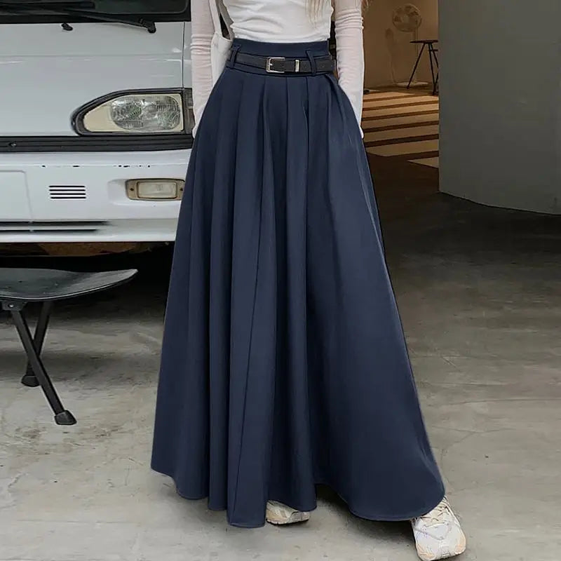 ZANZEA Women High Waist Pleated Swing Skirt – Vintage Korean Style Long Solid Skirt for Spring 2024
