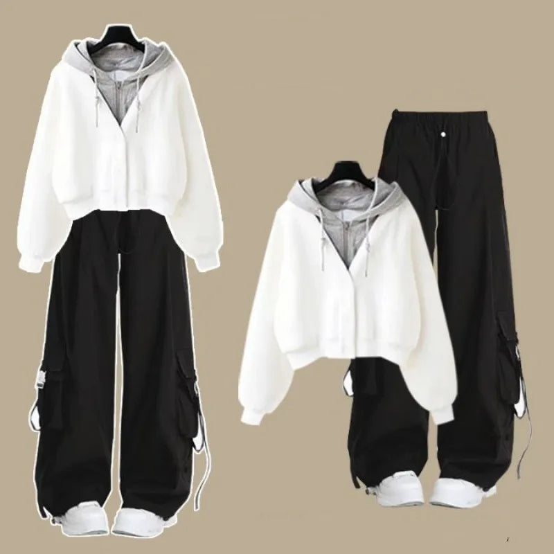 2025 Girls’ Autumn Winter Casual Tracksuit – Korean Style Hooded Sweatshirt & Loose Cargo Pants 👧❄️