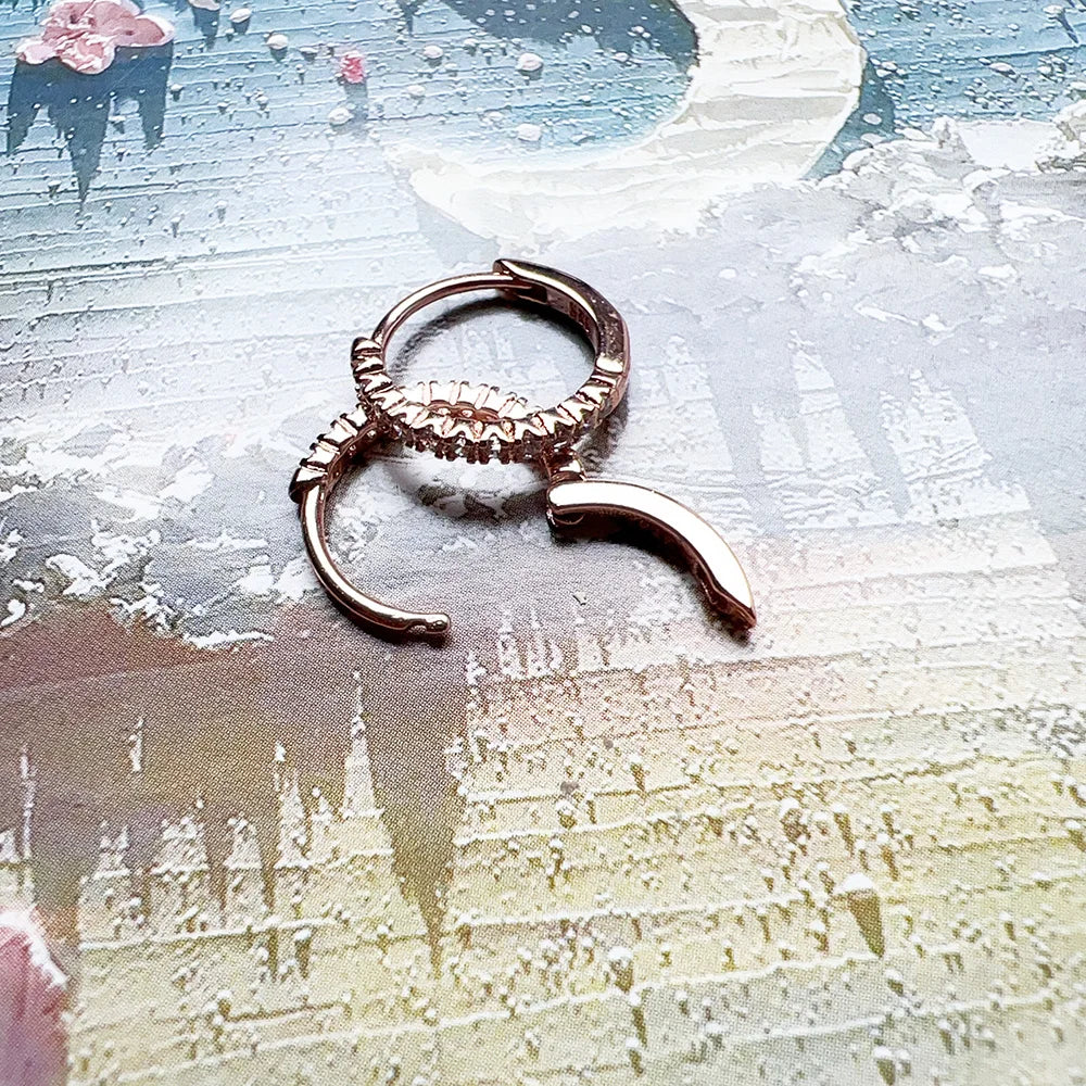 French Setting Rose Gold Hoop Earrings – Solid 925 Sterling Silver Hinged Earrings for Women Romantic Fine Jewelry Gift