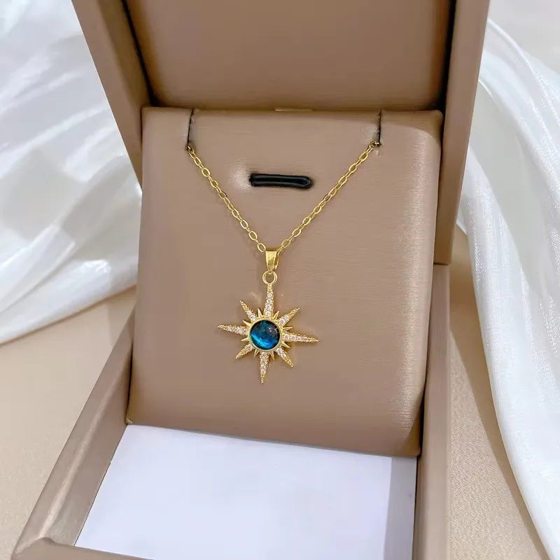 Sun Necklace for Women – Gold Plated Opal Sun Pendant Rapunzel Choker Wedding Party Jewelry Gift