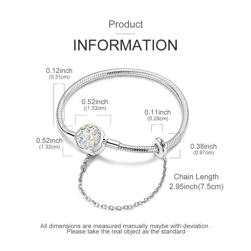 925 Sterling Silver Heart Moon Sun Clasp Charm Bracelet | 17–20CM Original Bracelet for Women | Fits Pandora DIY Beads Jewelry