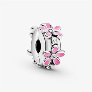 Romantic Pink Flowers 925 Sterling Silver Charms | Bag Lipstick Heart Bow Rose Bead Fit Original Bracelet DIY Jewelry Gift
