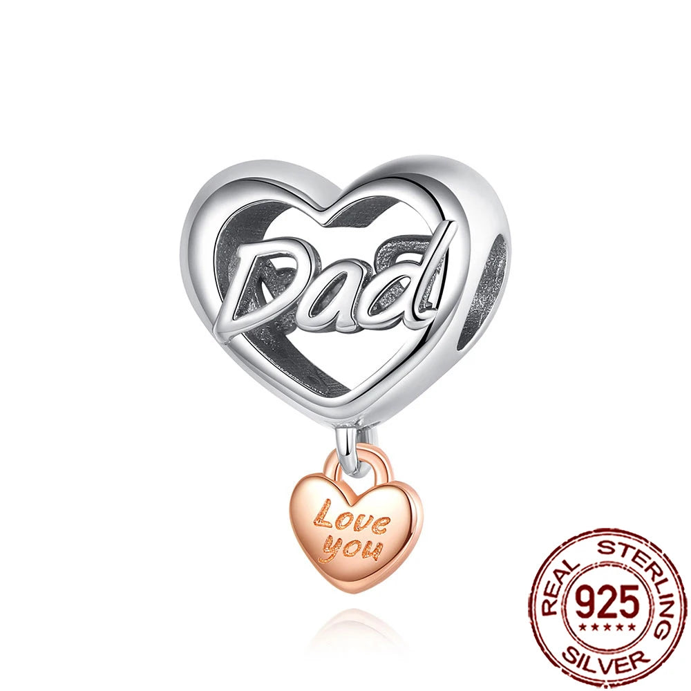 2025 New 925 Sterling Silver Family Love Heart Charm Beads | Sister, Daughter & Mother Pendant for Bracelets & DIY Jewelry