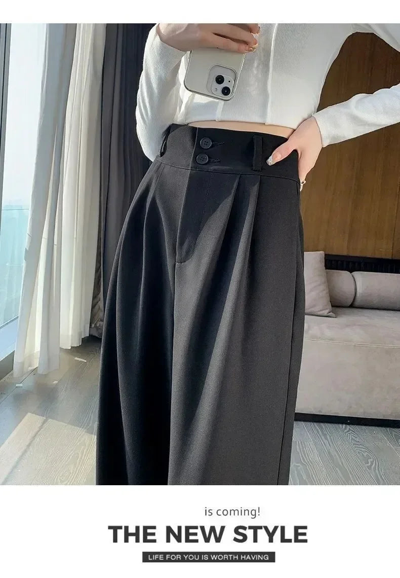 Elegant Wide Leg Pants | Women’s Korean Style High Waist Black Baggy Trousers