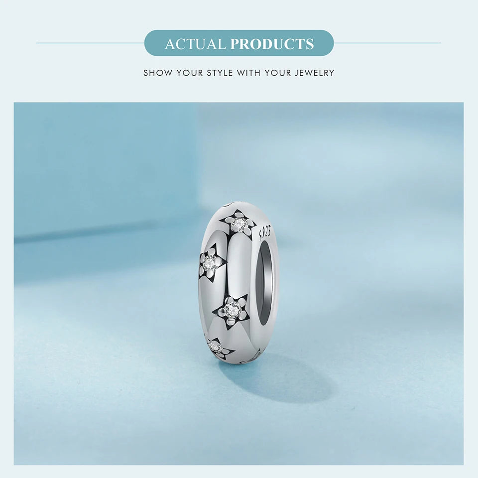 BAMOER 925 Sterling Silver Star of David Pendant | Polished Hexagram CZ Bead | Fits Original Bracelet DIY Jewelry Accessories