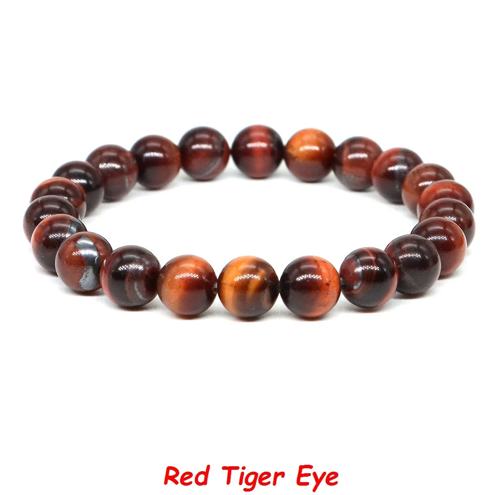 Natural Stone Healing Crystal Bracelet | Amethyst, Quartz & Agate Round Beads Elastic Stretch Bangle for Women & Men