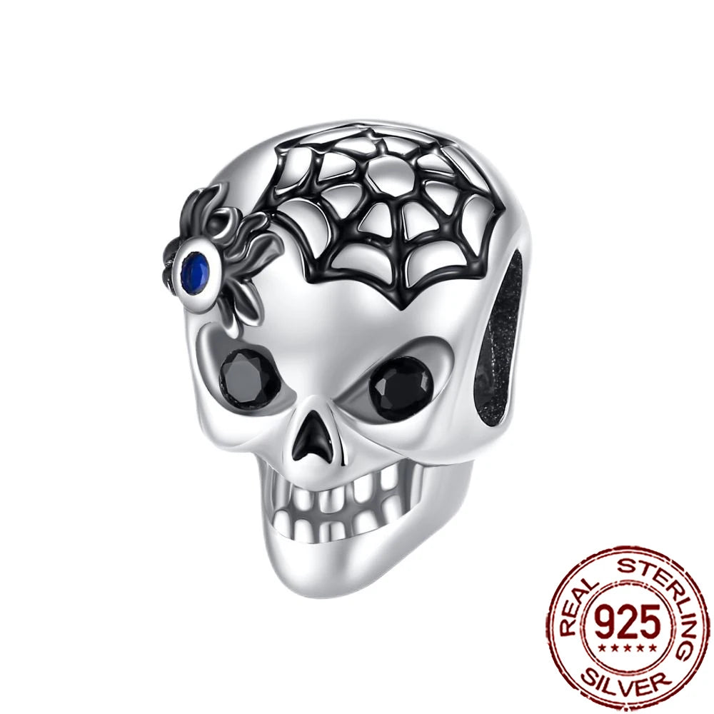 Gothic 925 Sterling Silver Grim Reaper Skull Charm Bead Fit Pandora Bracelet