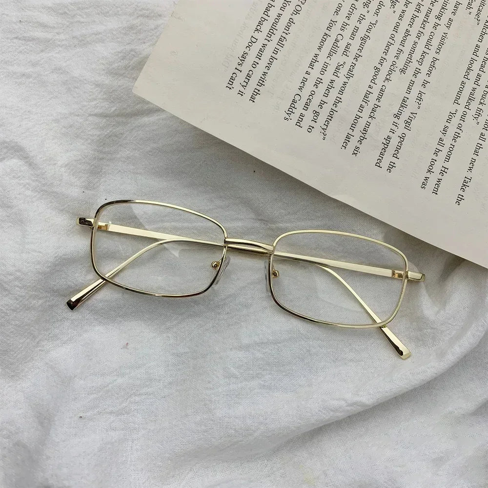 Y2K Harajuku Small Square Frame Glasses for Women – Retro Metal Clear Eyeglasses | Blue Light Blocking Reading Spectacle