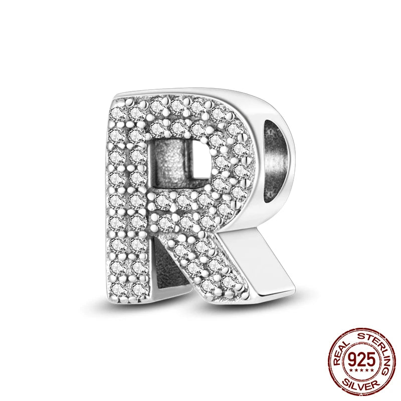 925 Sterling Silver A-Z Alphabet Letter Beads | LOVE Initial Charms | Fit Original Pandora Bracelet | CZ Zircon Jewelry