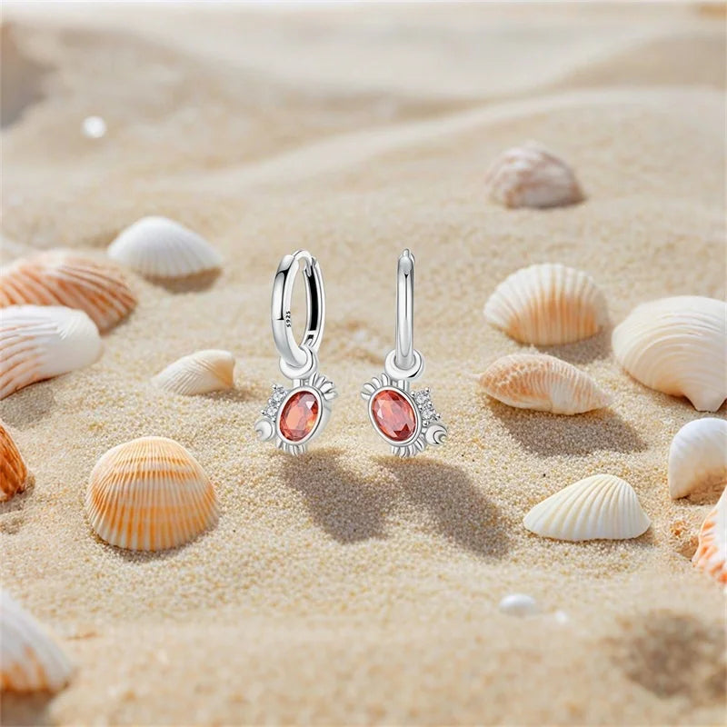 New Original 925 Sterling Silver Sweetheart Bow & Crab Ocean Earrings | Donut Zircon Round Design Women’s Fine Jewelry