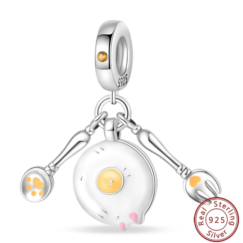 925 Sterling Silver Dessert Afternoon Tea Charm – Coffee, Cake, Pizza & Fries Beads Fit Original Pandora Bracelet DIY Jewelry