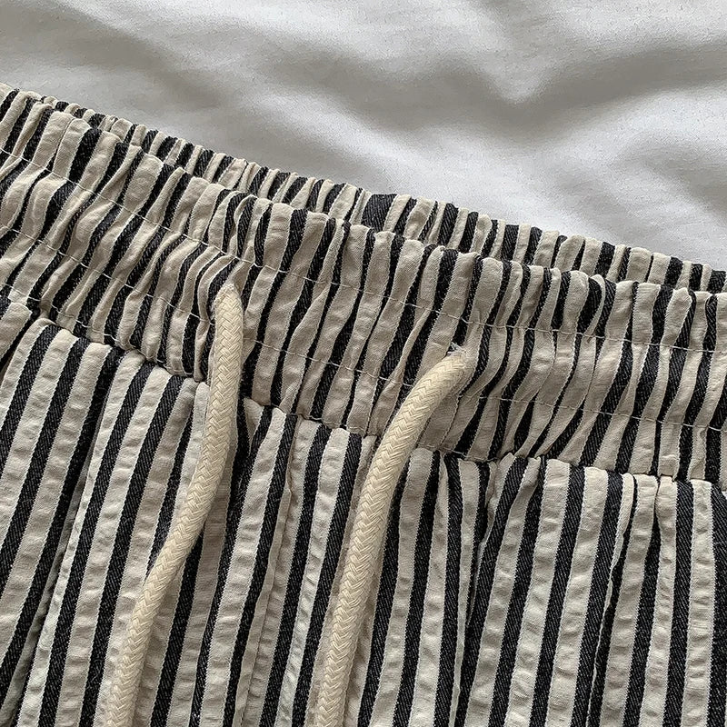 Korean Striped Drapey Casual Pants for Women | High Waist Thin Straight Trousers | Summer Versatile Long Pants