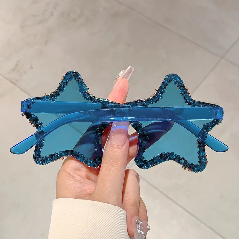 KAMMPT Chic Stars Design Pink Shades – Women Rhinestone Shiny Trendy Sun Glasses | Holiday & Beach INS Brand