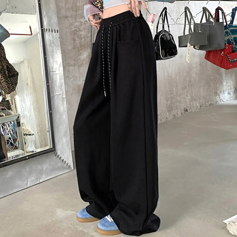2024 Autumn Women’s Hip Hop Baggy High Waist Pants | Streetwear Wide Leg Drawstring Trousers