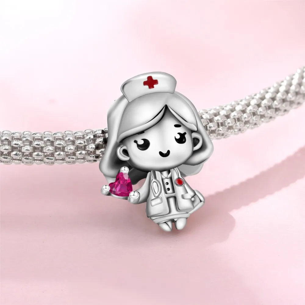 Orstarry 925 Sterling Silver Cartoon Nurse Charm Bead | Cute DIY Bracelet Jewelry Gift for Women