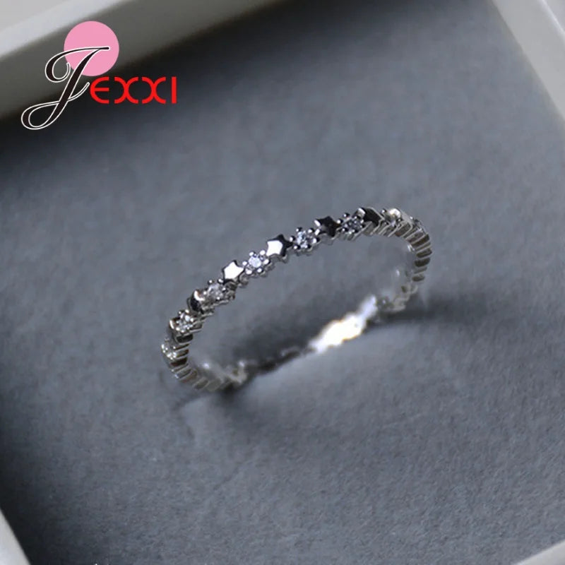 Luxury 925 Silver Needle Stars Finger Ring | Authentic CZ Jewelry for Women, Wedding & Special Occasion Gift
