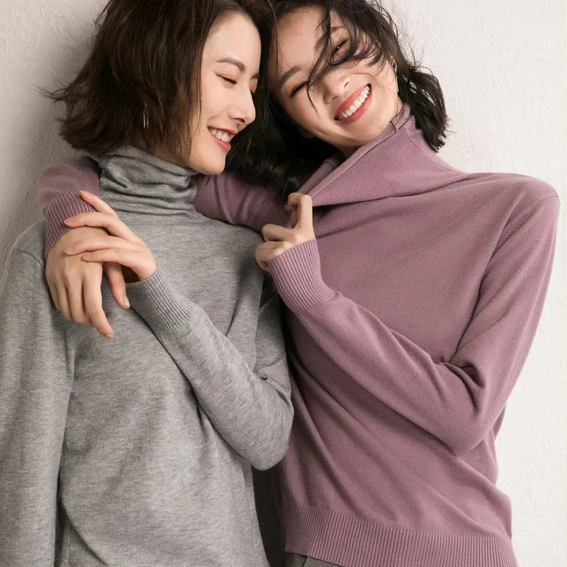 2025 Women’s Autumn Winter Turtleneck Sweater – Slim Fit Korean Knit Tops | Stretch Basic Pullovers