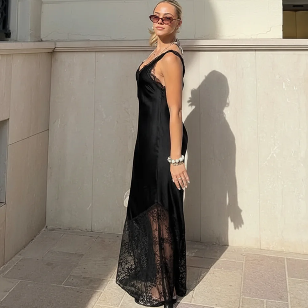 Tuularose Fashion V-Neck Lace Dress – Summer Women’s Backless See-Through Patchwork Party & Evening Dress